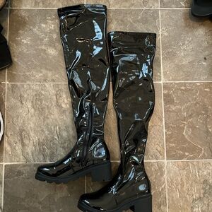 Only wore one time - Black Patent Leather Over-the-Knee Boots
